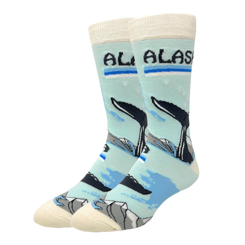 ooohyeah Men's Novelty Crew Socks, Alaska Gifts Souvenirs Merch, Funny Crazy Silly Casual Socks, Size 8-13 - Image 1
